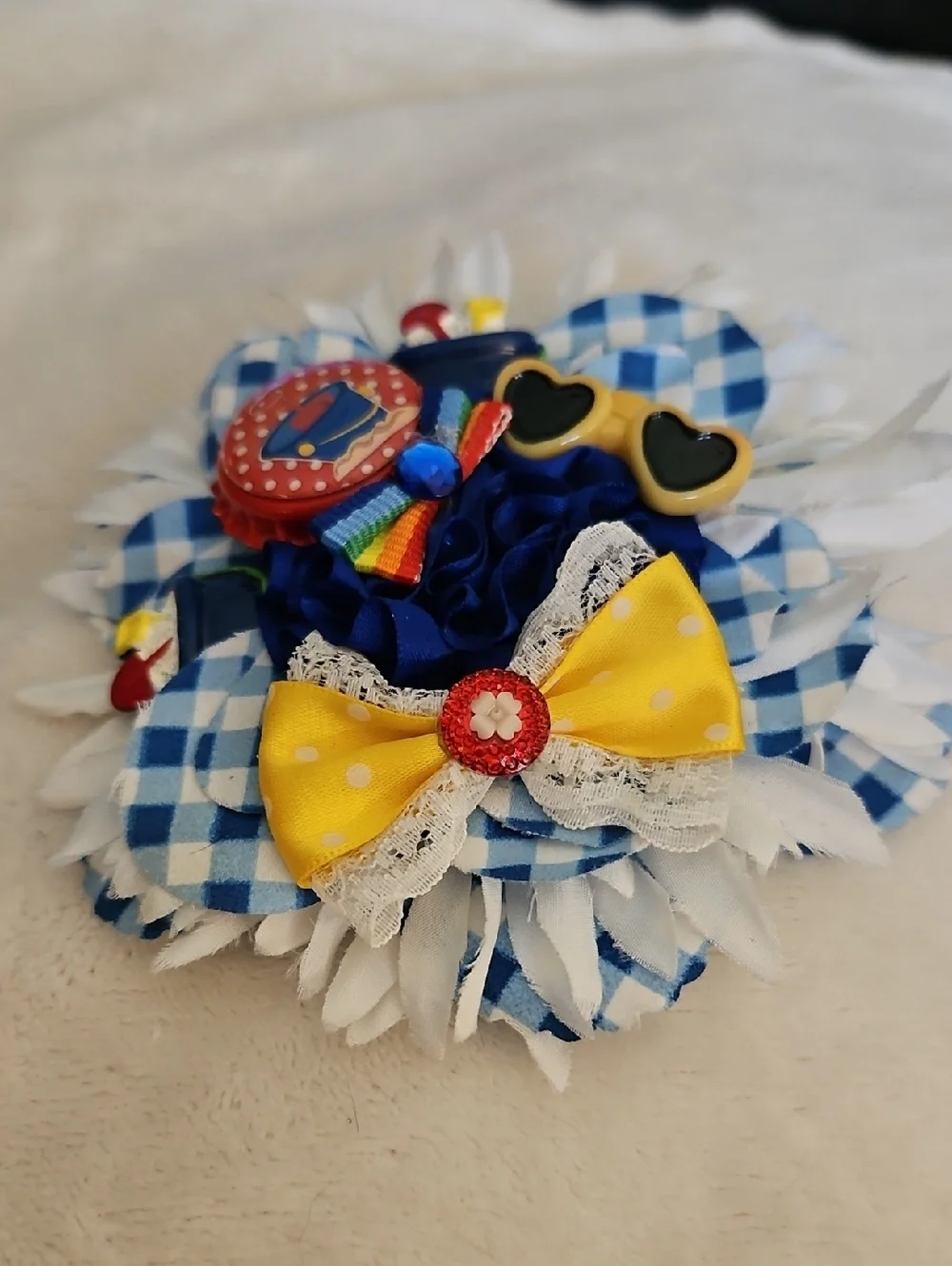 HANDMADE Gingham Beach Theme Hair Bow